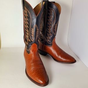 Nocona Western Cowboy Boots Men's Bull Hide Reddish Brown Black Size 9 D Vintage